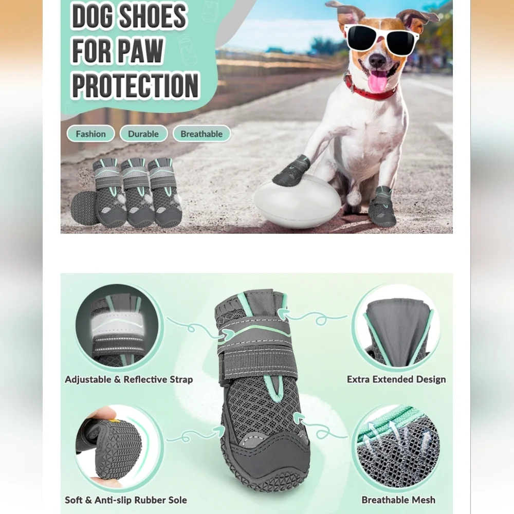 SlowTon Dog Shoes Breathable Paw Protector Anti Slip Dog Boots Grey Size 6